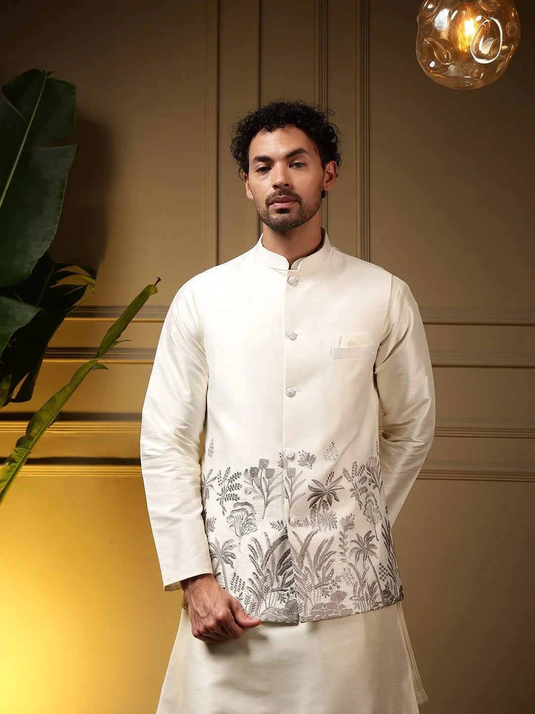 Men's Embroidered Silk Koti Kurta Pant Set FZ-PR-20