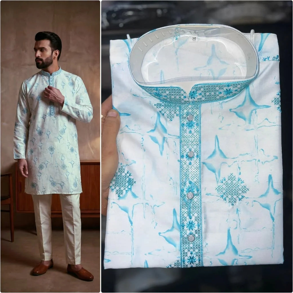 Men's Printed Star Silk Kurta Pyjama Set FZ-PR-17