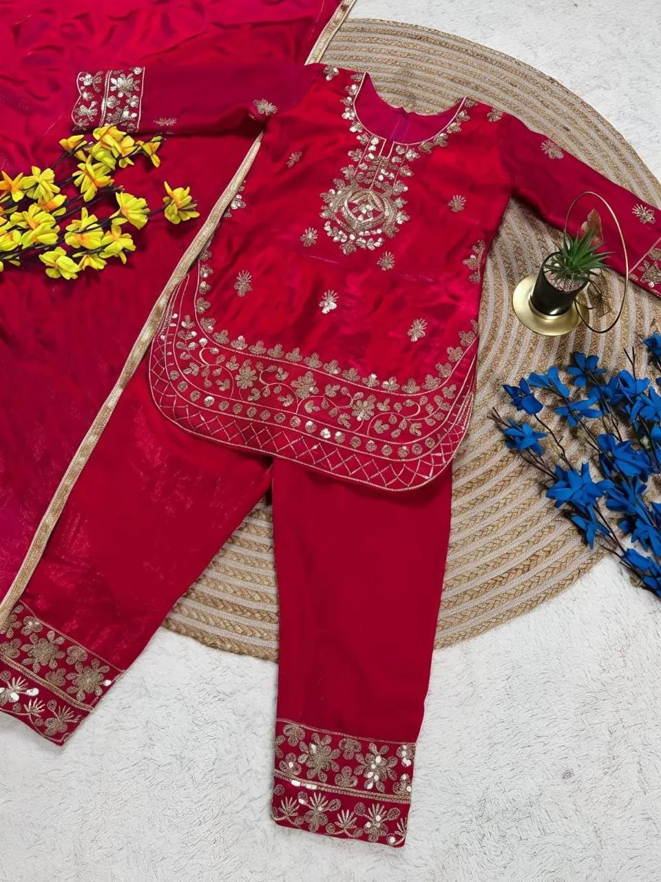 Girls' GMY Silk Embroidered Palazzo Set FZ-PR-44