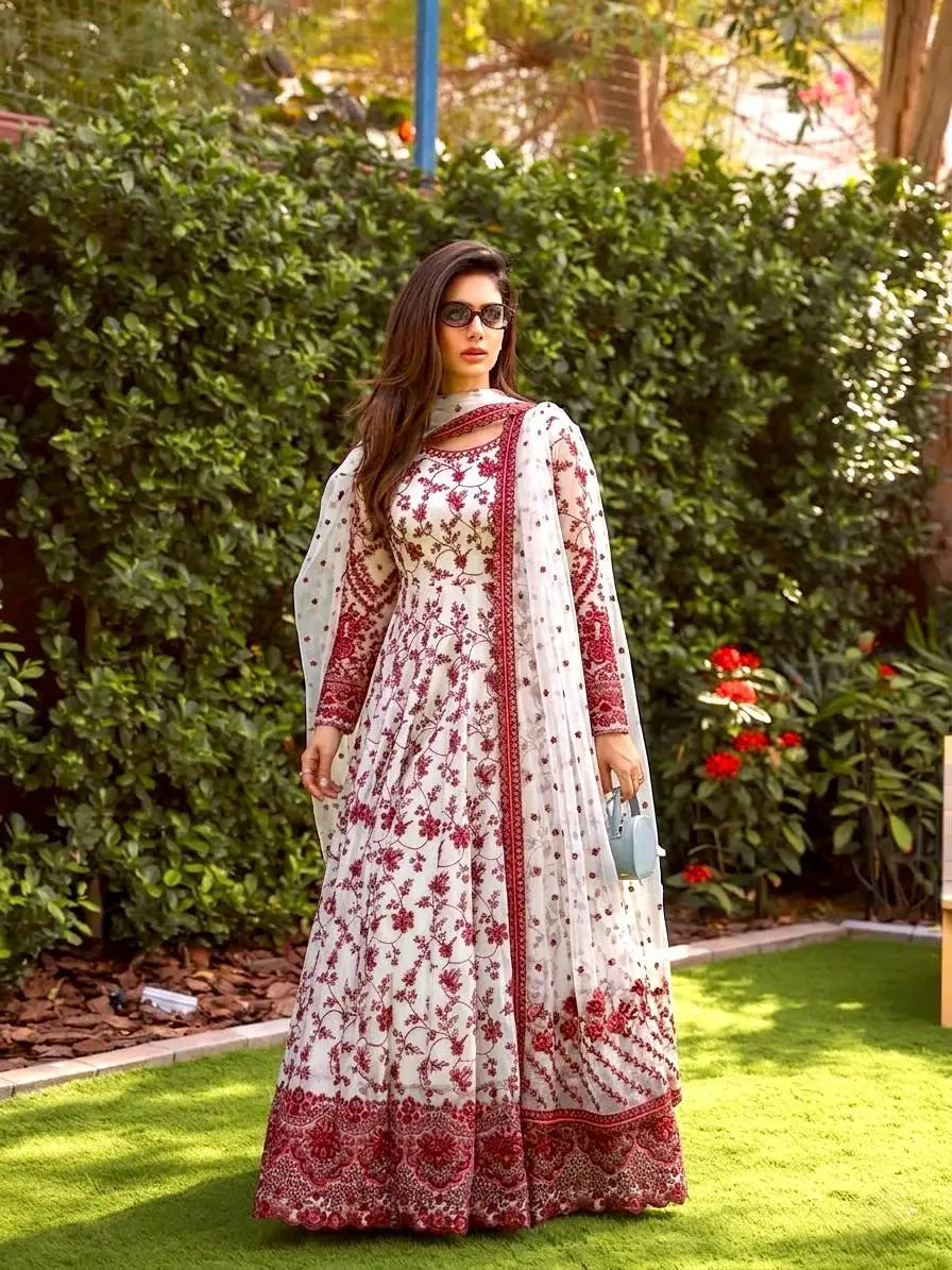 Women's Embroidered Faux Georgette Anarkali Gown Set FZ-PR-33