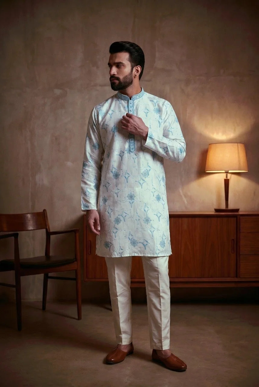 Men's Printed Star Silk Kurta Pyjama Set FZ-PR-17