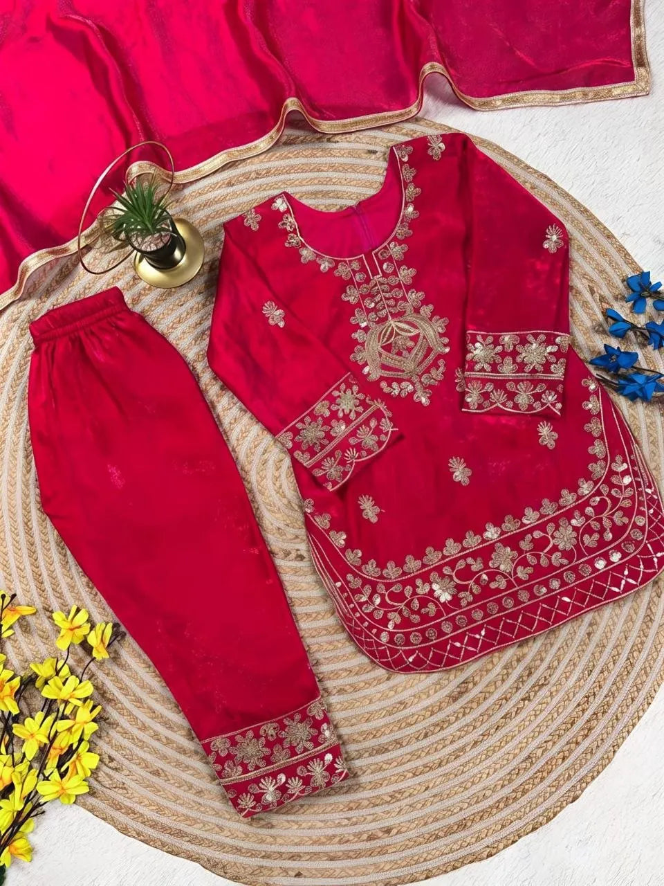 Girls' GMY Silk Embroidered Palazzo Set FZ-PR-44