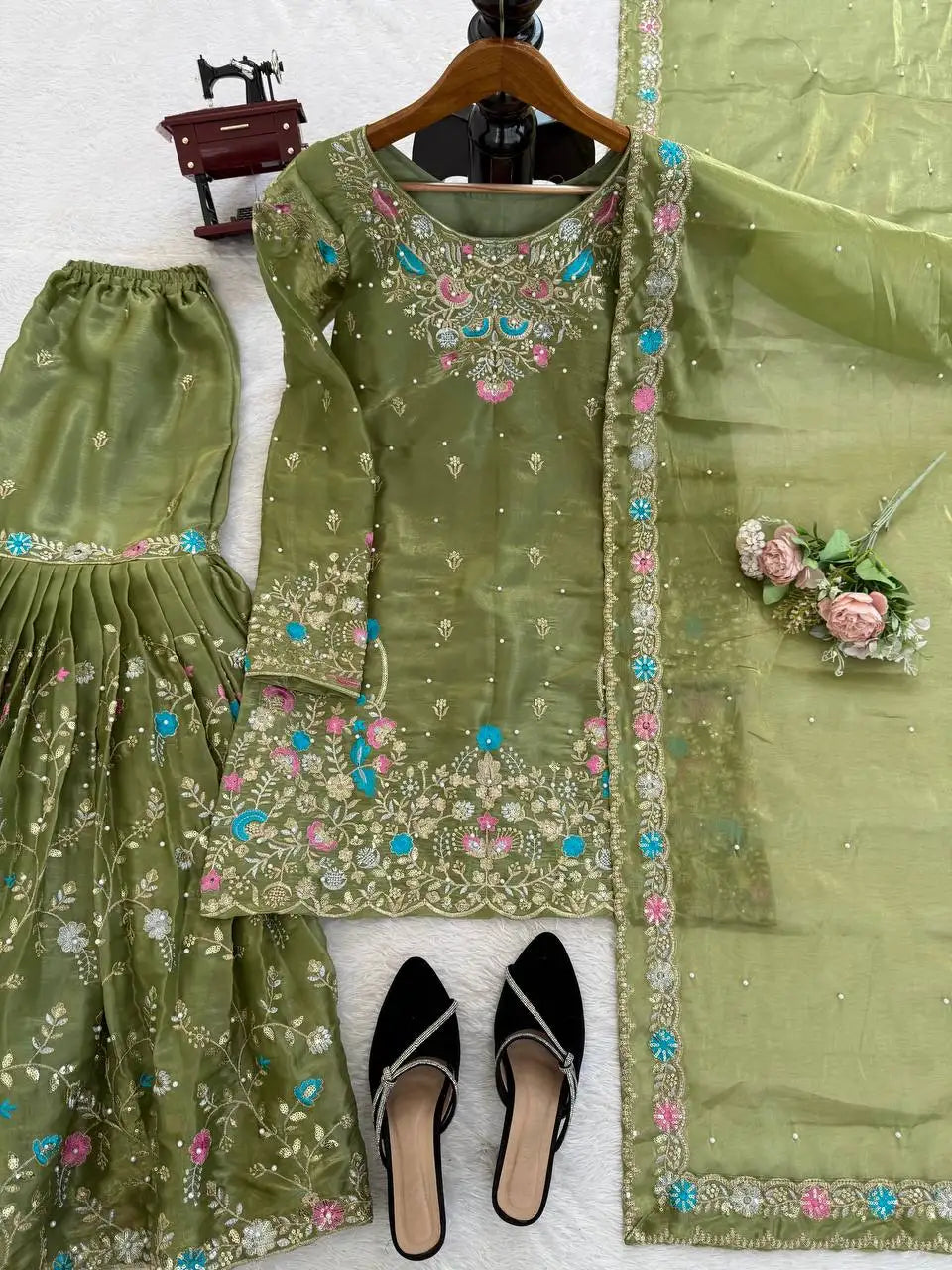 Women's JMC Silk Embroidered Anarkali Sharara Set FZ-PR-52