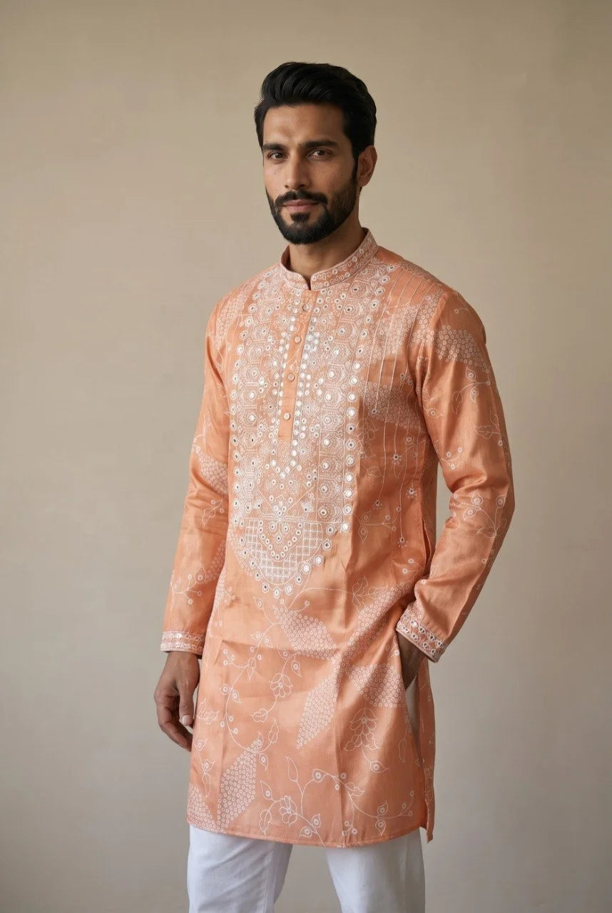 Men's Embroidered Simmer Silk Kurta Pyjama Set FZ-PR-16
