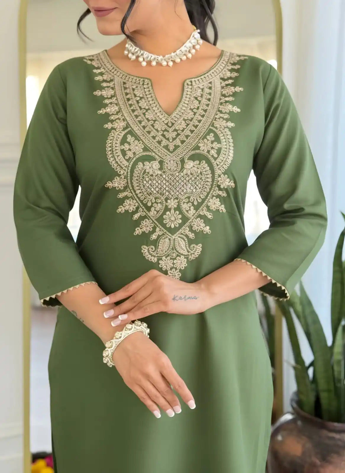 Women's Embroidered Slub Rayon Kurta Set with Dupatta FZ-PR-15