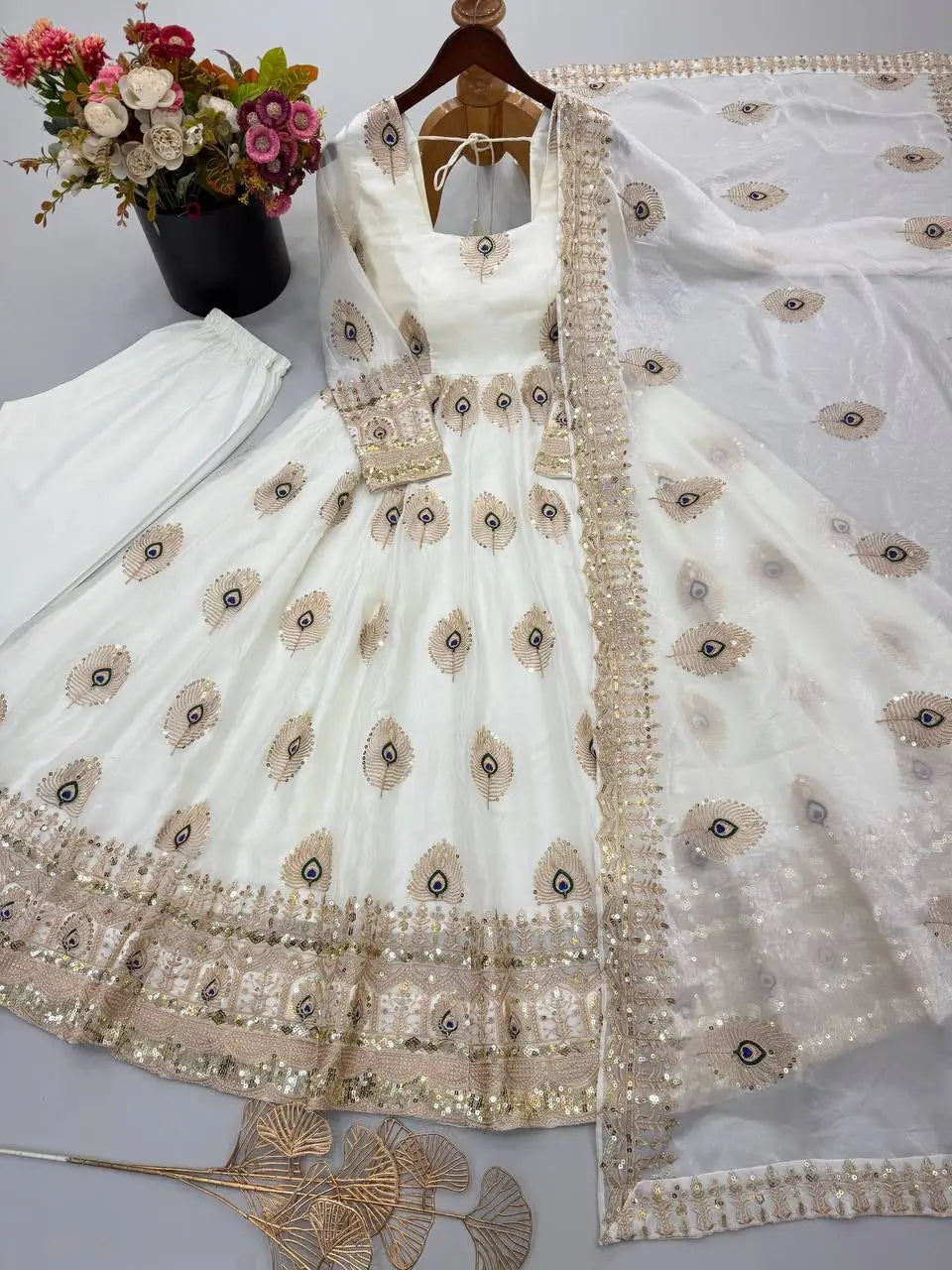 Women's Silk Embroidered Gown Set FZ-PR-42