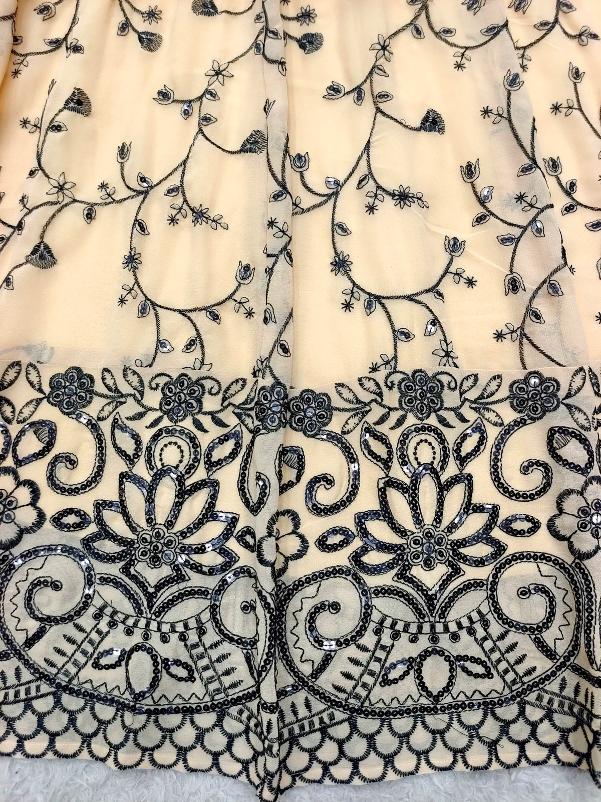 Women's Beige Faux Georgette Embroidered Gown Pant Set FZ-PR-53