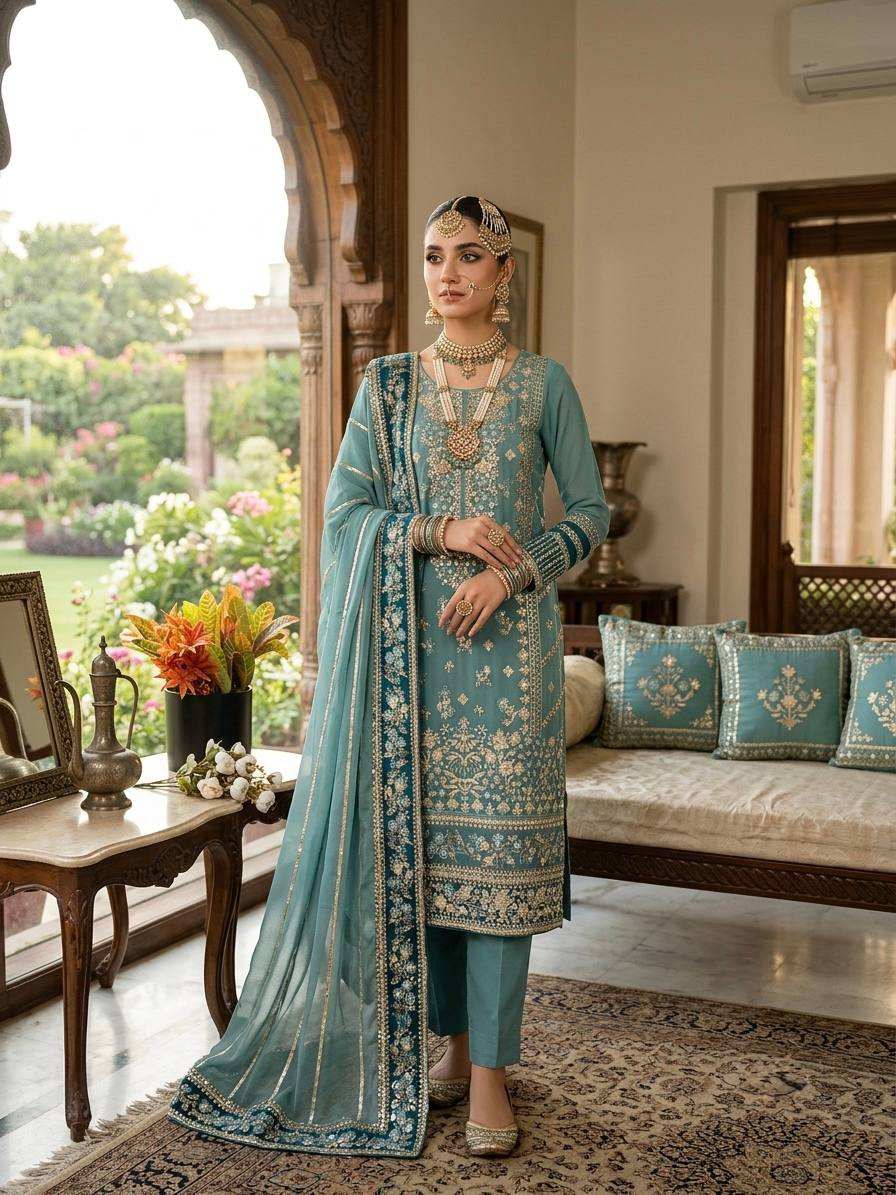 Heavy Embroidered Fox Georgette Three-Piece Party Wear Suit FZ-PR-03