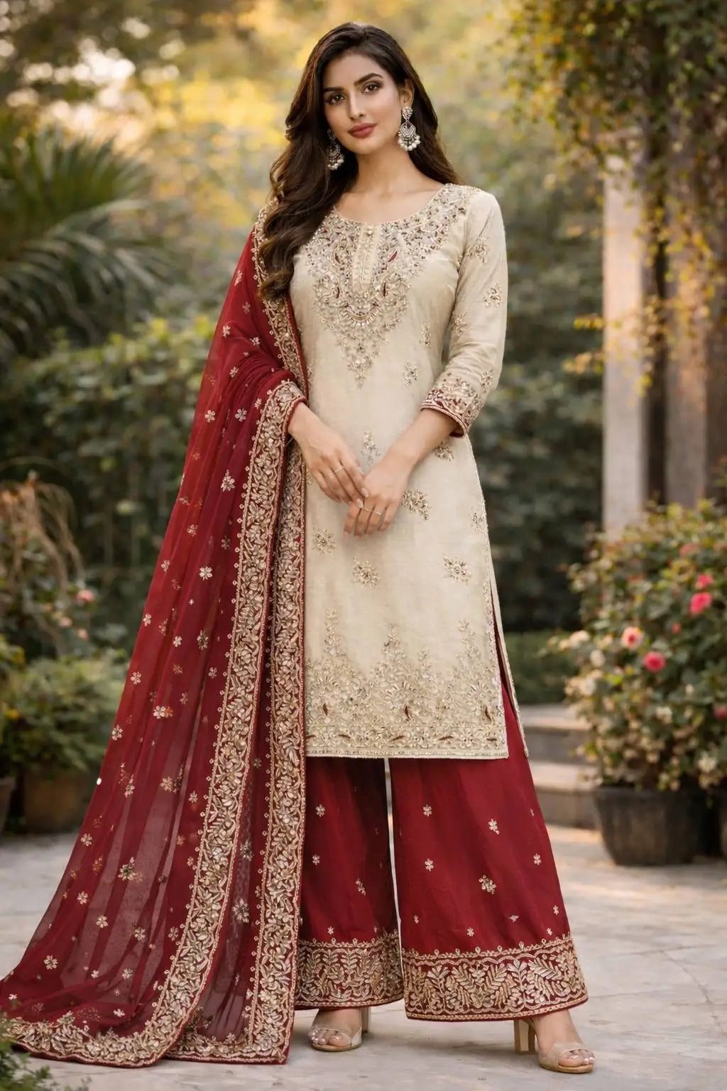 Heavy Embroidered JC Silk Palazzo Suit Set FZ-PR-05