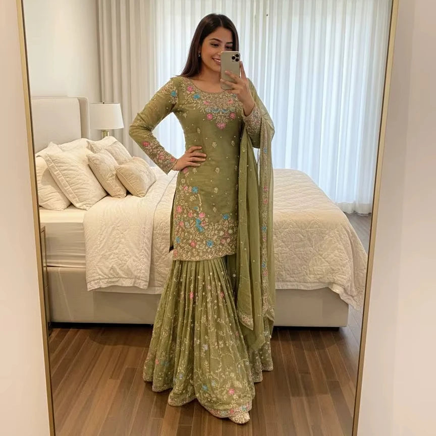Women's JMC Silk Embroidered Anarkali Sharara Set FZ-PR-52