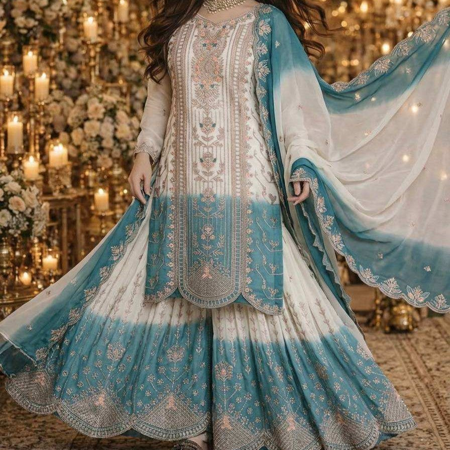 Embroidered Dual-Tone Georgette Palazzo Suit Set FZ-PR-04