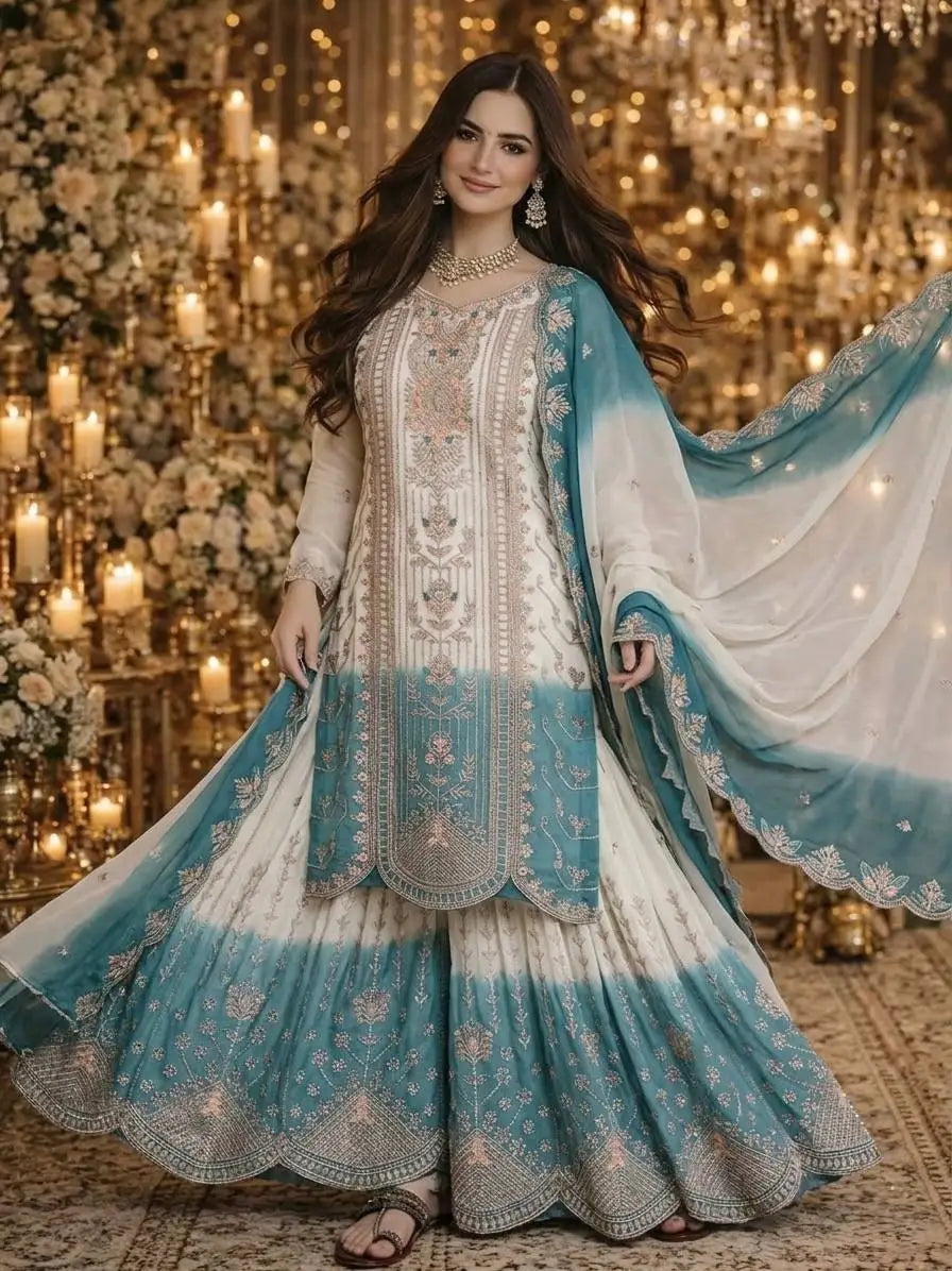 Embroidered Dual-Tone Georgette Palazzo Suit Set FZ-PR-04